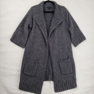 Ann Taylor Sweater Women M/L Gray Alpaca Wool Blend Open Front Cardigan Coat